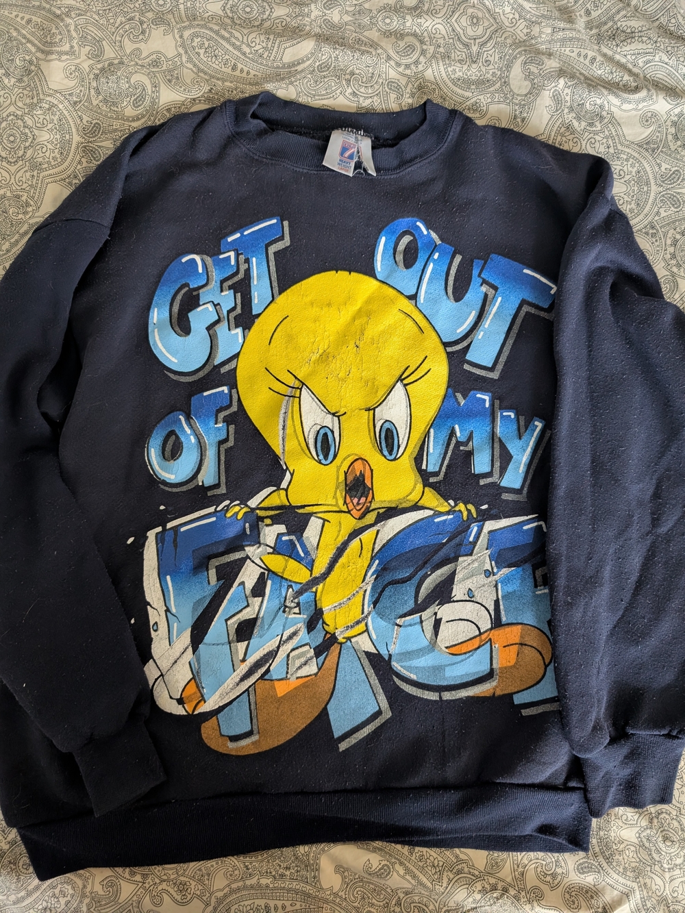 Vintage Tweety Bird Graphic Crewneck Sweatshirt - Navy